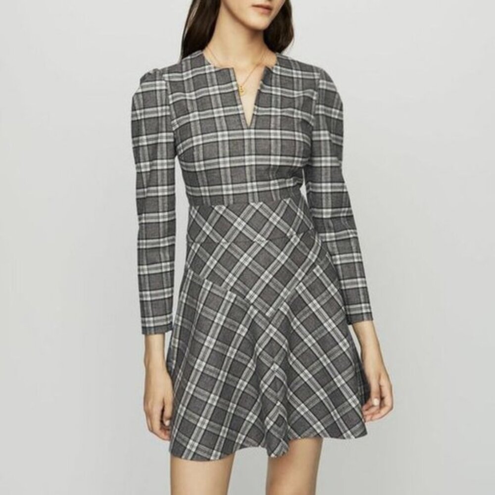 Maje Black and White Checkered Mini Dress